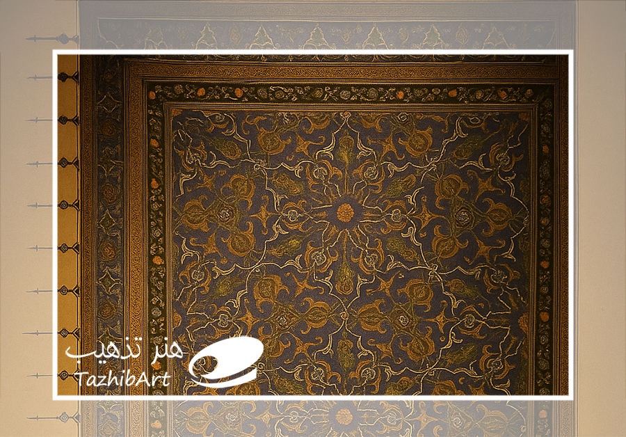 نقش اسلیمی در دیباچه مذهب کتاب جامع الاصول ابن اثیر در عهد تیموری