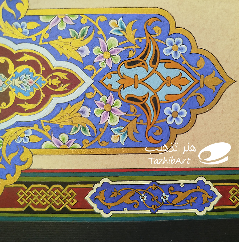 تابلوی تذهیب گلاب با جرئیات