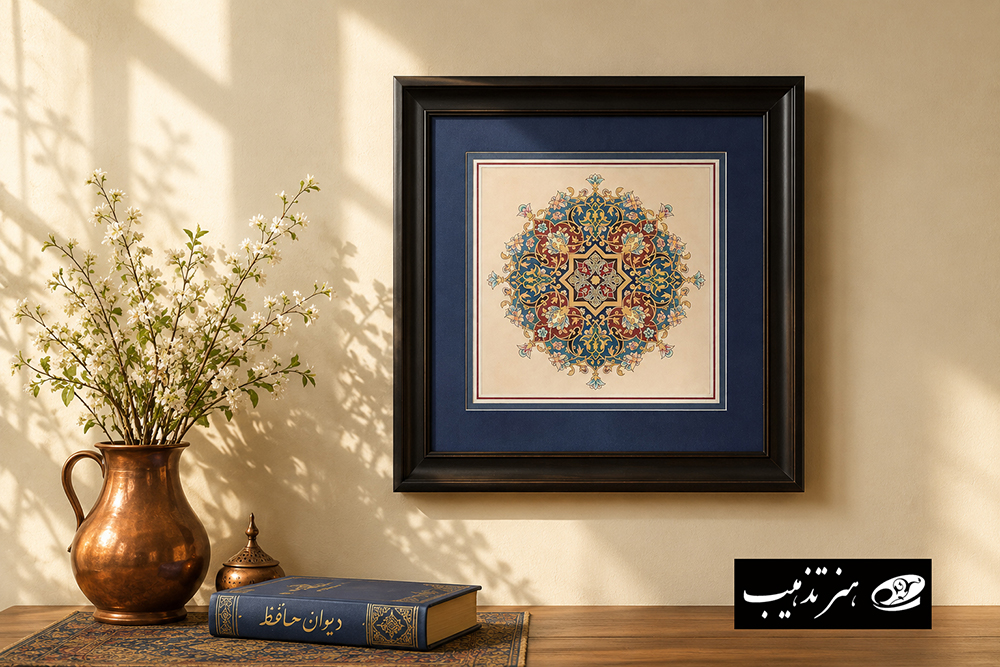 تابلو تذهیب دستساز ایرانی در دکوراسیون ایرانیمدرن؛ خرید اثر هنری اصیل و حمایت از فرهنگ و هویت ایرانی