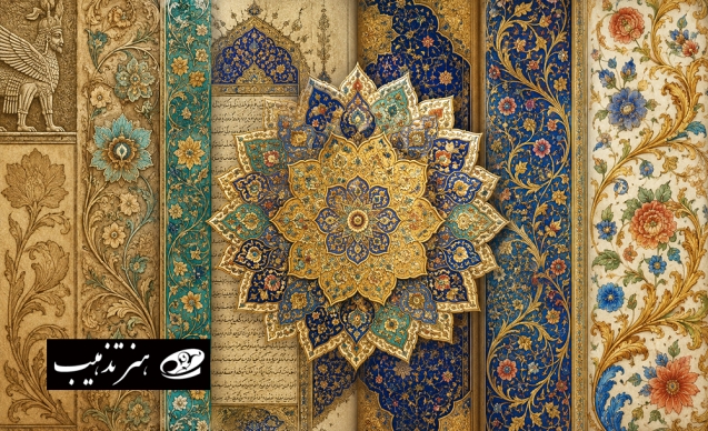تاریخچه تذهیب از ایران باستان تا امروز با شمسه طلایی، نقوش اسلیمی و نسخه خطی تذهیب‌شده ایرانی