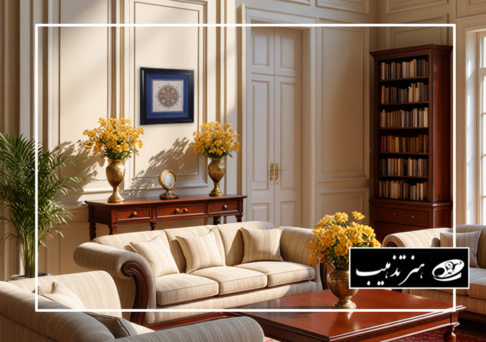 تابلو تذهیب دستساز در دکوراسیون منزل؛ هدیه هنری ایرانی برای فضای نشیمن