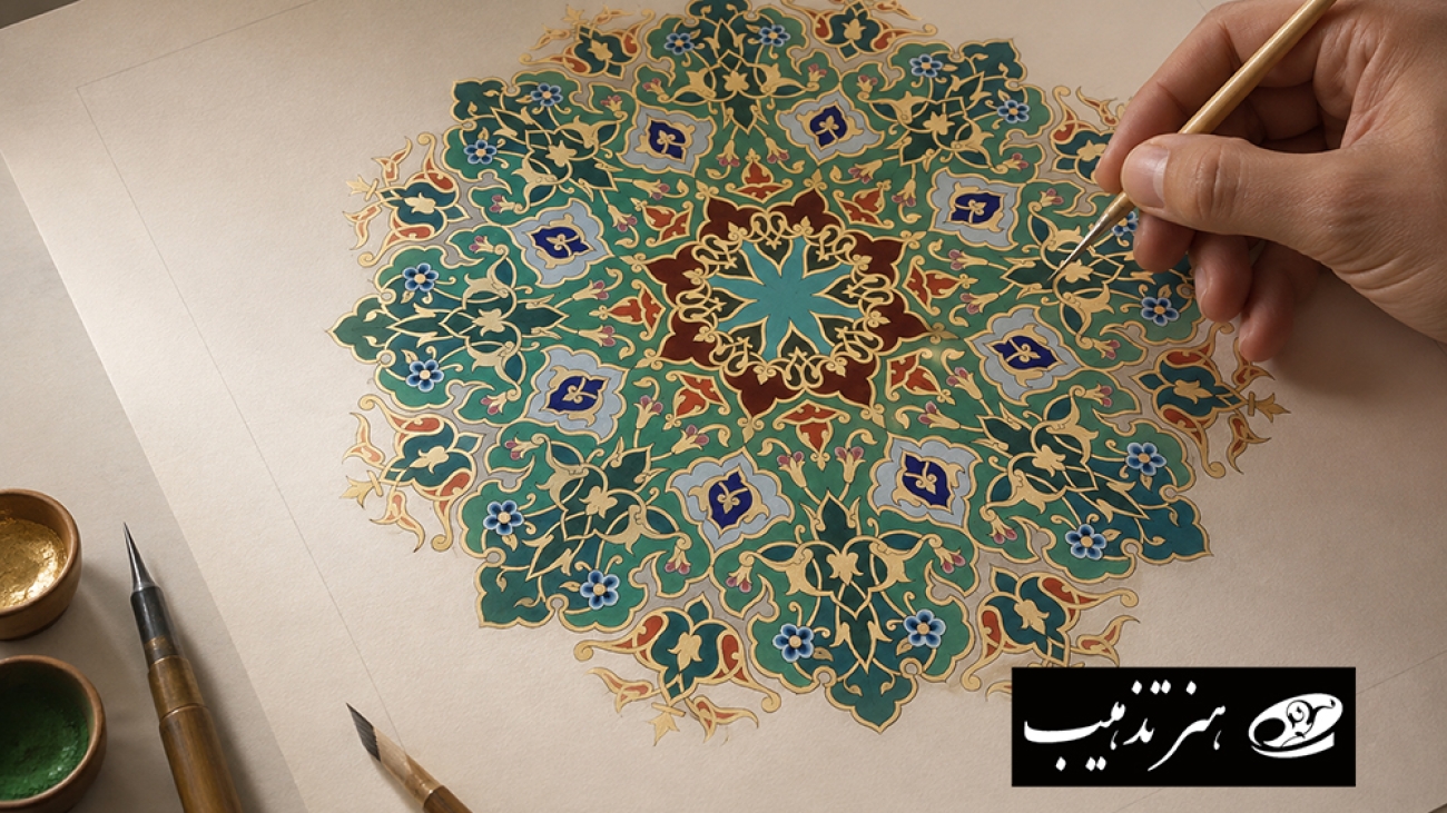 ارزش اثر تذهیب و ظرافت اجرای تابلوی تذهیب دست‌ساز